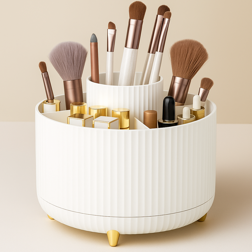 Striped Rotating Desk & Vanity Organizer