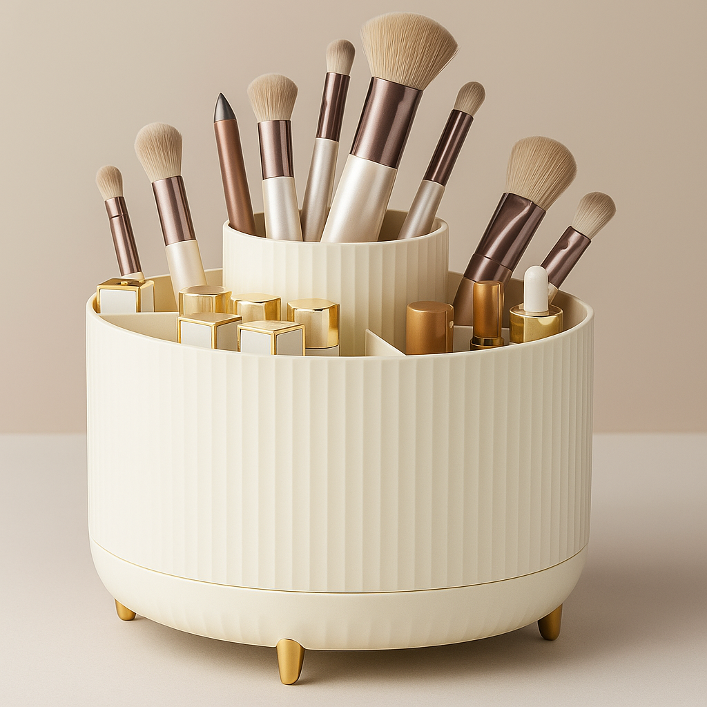 Striped Rotating Desk & Vanity Organizer