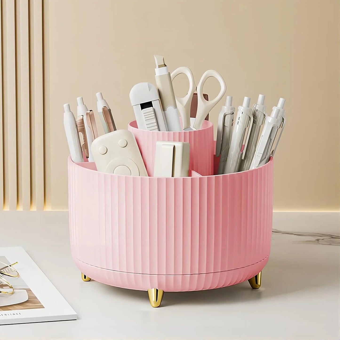 Striped Rotating Desk & Vanity Organizer