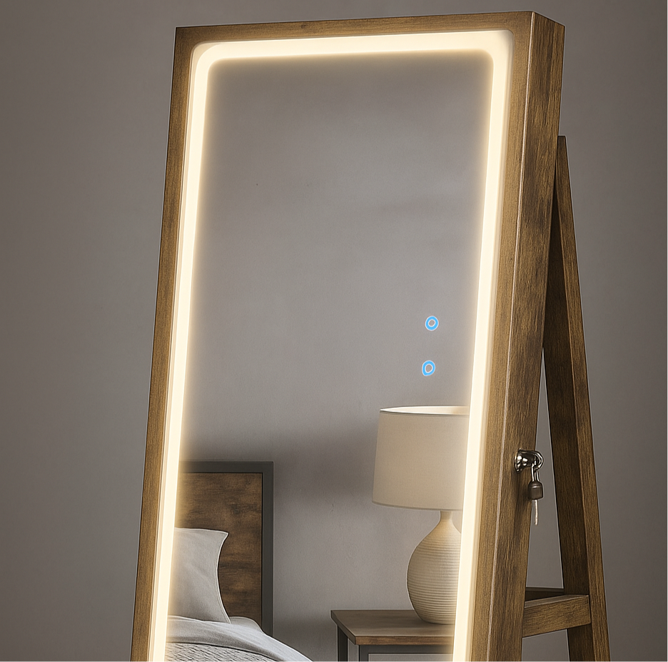 LED Mirror Jewelry Armoire with Vanity Shelf
