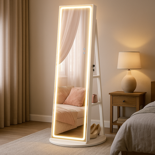 LED Mirror Jewelry Armoire with Vanity Shelf